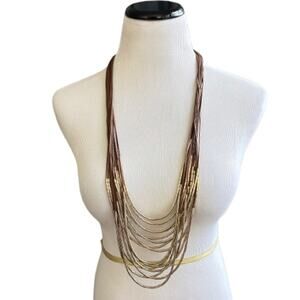 GUC TASHA Brown and Gold Vintage Long Layered Necklace with Cascading Strands.